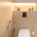 Ascoli Beige 40 × 90 cm Matt porcelain tile, cloakroom wall with a lit niche