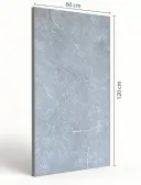 Harrat Silver 120 × 60 cm Matt porcelain tile, angled side view with dimensions in centimetres