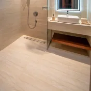 Ascoli Beige 40 × 90 cm Matt porcelain tile, walk-in shower with a vanity