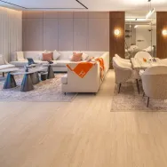 Ascoli Beige 40 × 90 cm Matt porcelain tile, living room floor with grey sofas