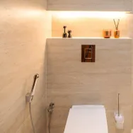 Ascoli Beige 40 × 90 cm Matt porcelain tile, cloakroom wall with a lit niche