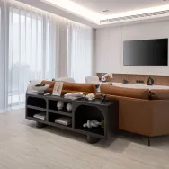 Ascoli Beige 40 × 90 cm Matt porcelain tile, lounge floor with a tan sofa