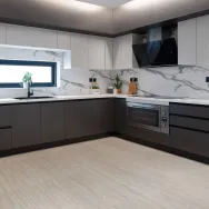 Ascoli Beige 40 × 90 cm Matt porcelain tile, kitchen floor with dark units