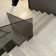 Ascoli Beige 40 × 90 cm Matt porcelain tile, stairs with a glass balustrade