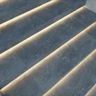 Harrat Silver 120 × 60 cm Matt porcelain tile, lit stair treads