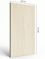 Cava Veins Cream 30 × 60 cm Structured Matt porcelain tile, angled side view with dimensions in centimetres