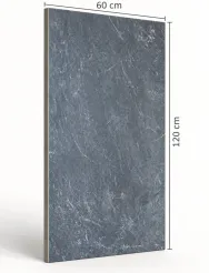 Harrat Anthracite 120 × 60 cm Matt porcelain tile, angled side view with dimensions in centimetres