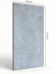 Harrat Silver 120 × 60 cm Matt porcelain tile, angled side view with dimensions in centimetres