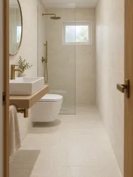 Cava Veins Beige 30 × 60 cm Structured Matt porcelain tile, small bathroom, floor and walls