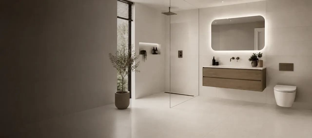 Touch matt porcelain tiles in a contemporary bathroom
